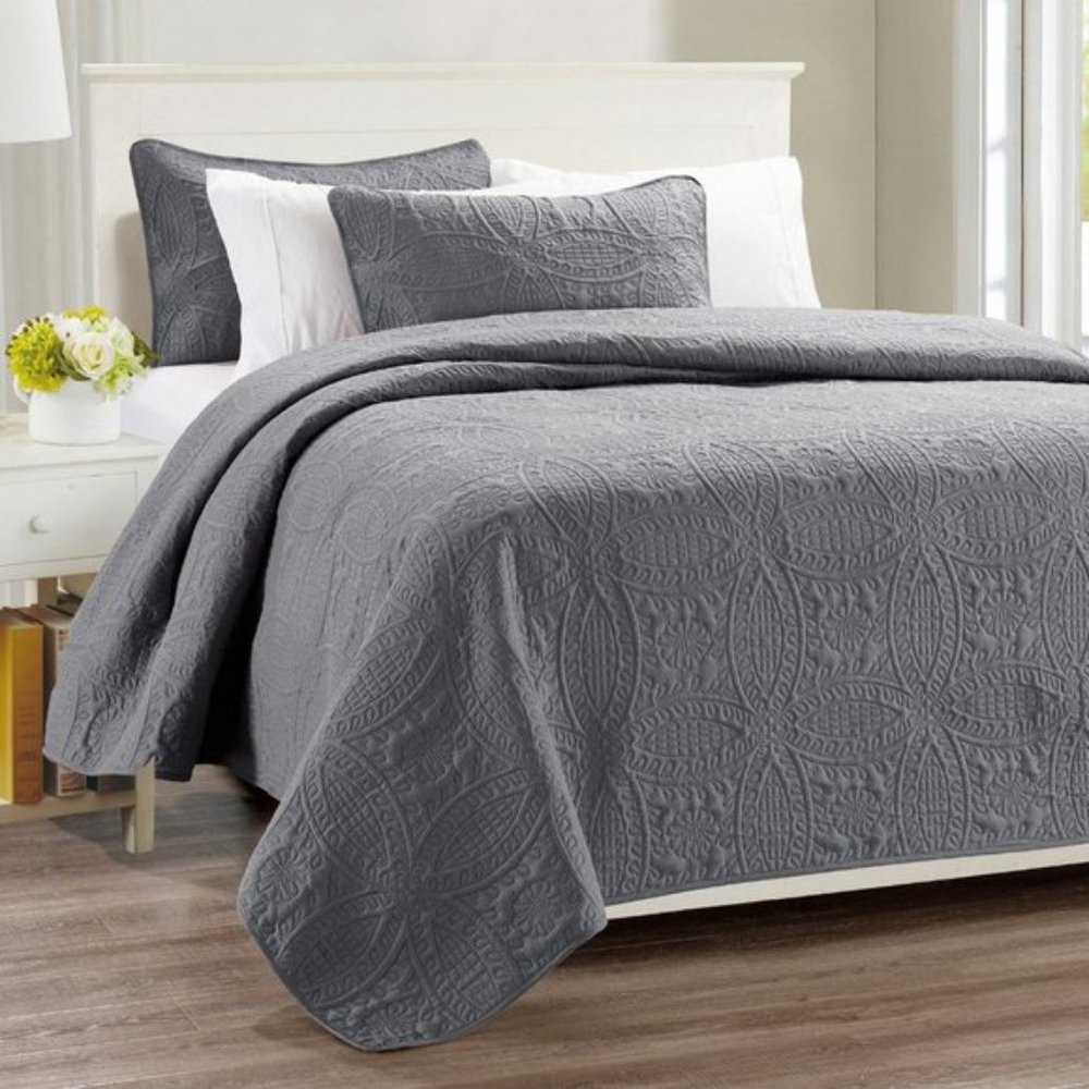 Millano Quilt Set 3 Piece Modern Bedroom Bedding Grey